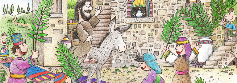 Gemaltes Bild von Jesu Einzug in Jerusalem