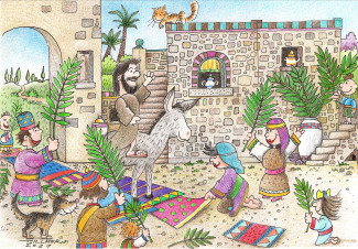 Gemaltes Bild von Jesu Einzug in Jerusalem